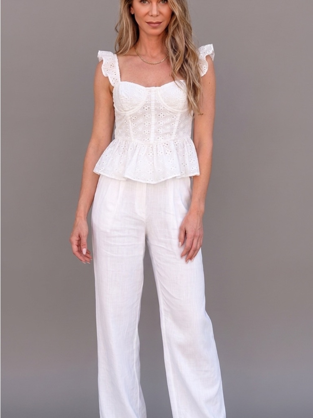White Eyelet Peplum Corset Top - Women